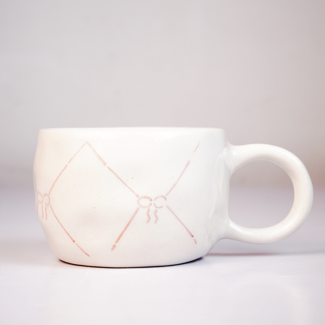 Ceramic Coffee Mug with Bow Ribbon Design