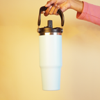 Modern Vacuum Insulated Travel WHITE COLOR Tumbler with Carry Handle  Short & Catchy