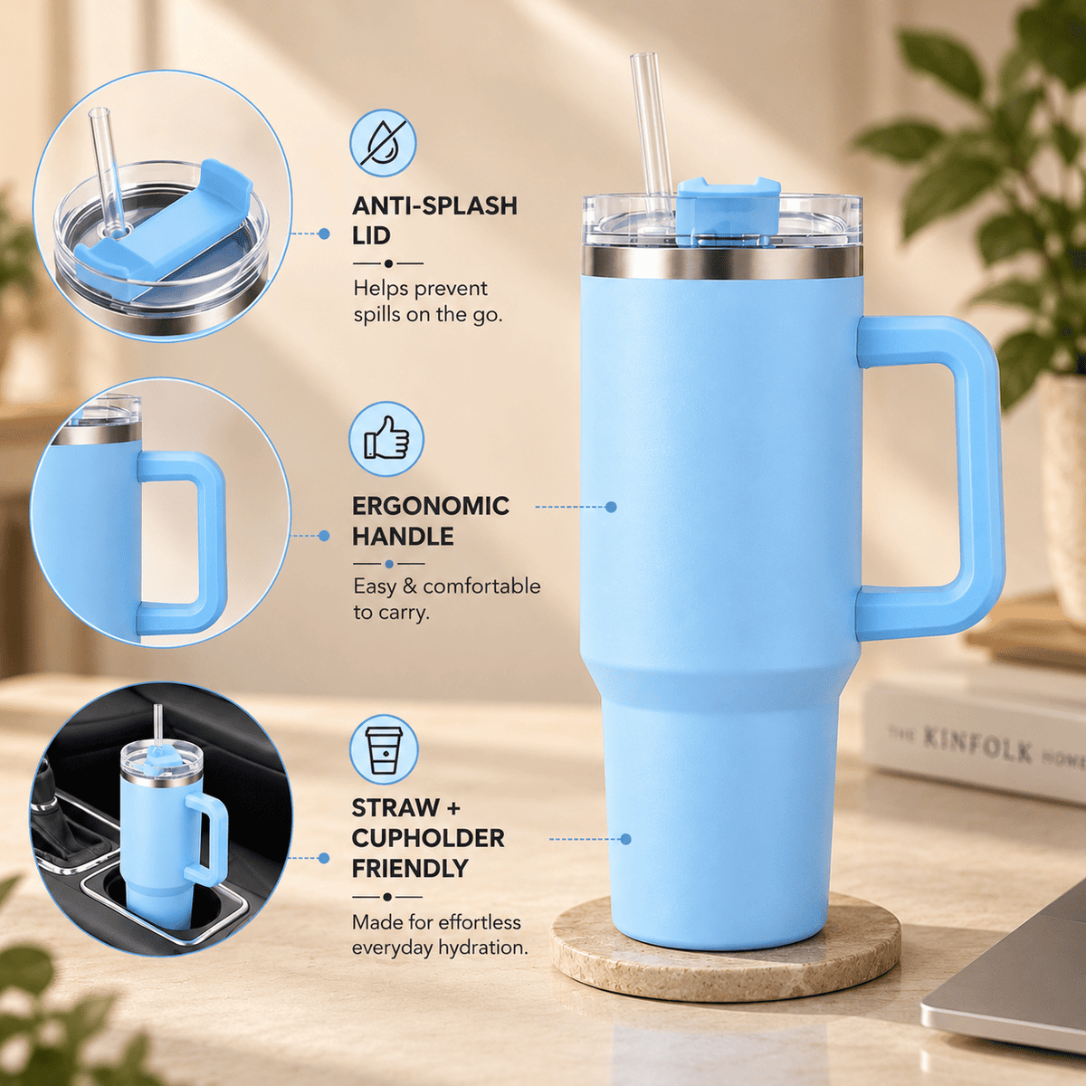 H20 FlowState 40oz Stainless Steel Vacuum Insulated Tumbler ( SKY BLUE )