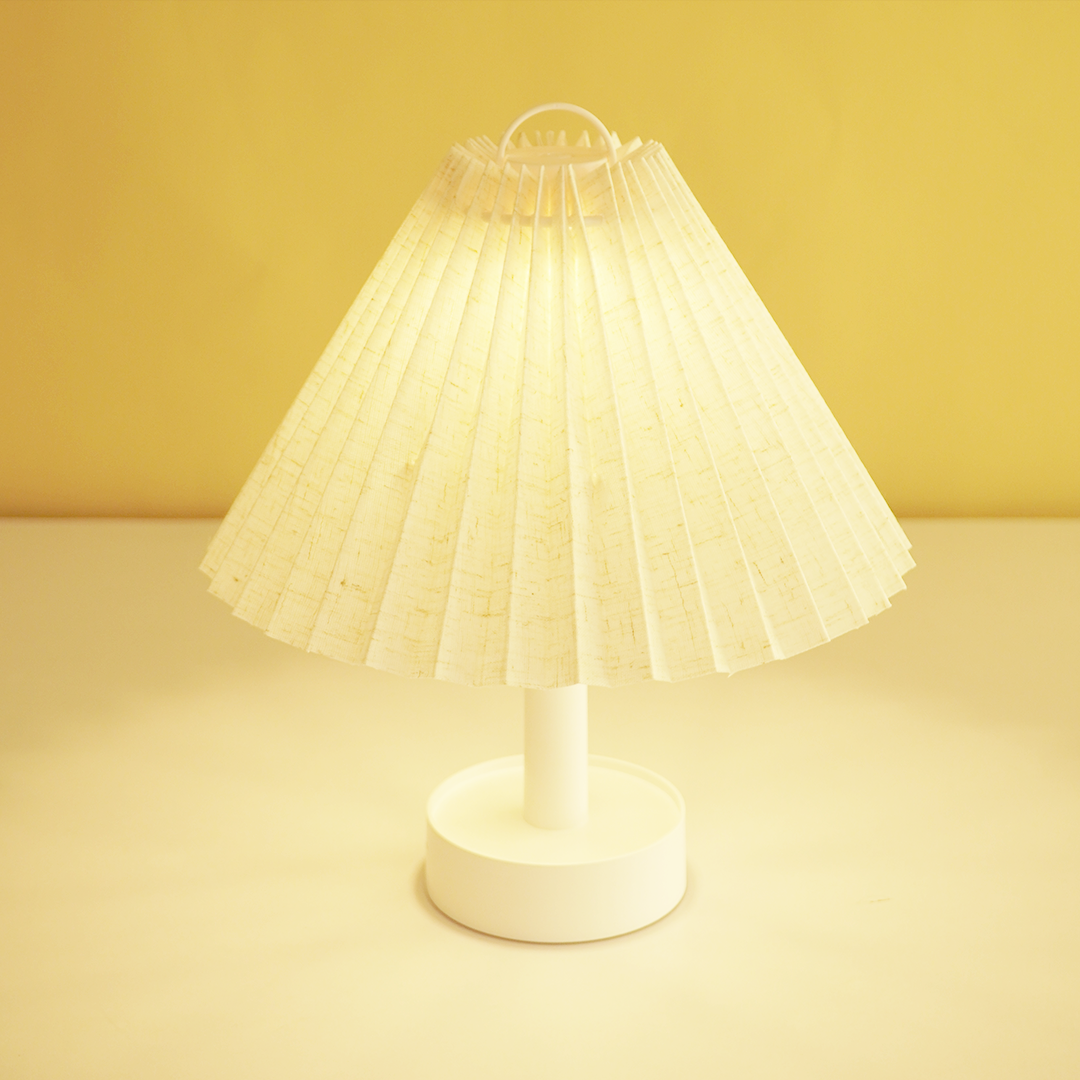 Minimalist Warm Glow Table Lamp with Pleated Fabric Shade – Soft Ambient Night Lamp for Bedroom & Living Room
