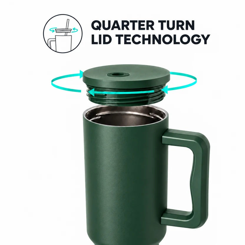 Green Premium Insulated Tumbler with Handle & Straw