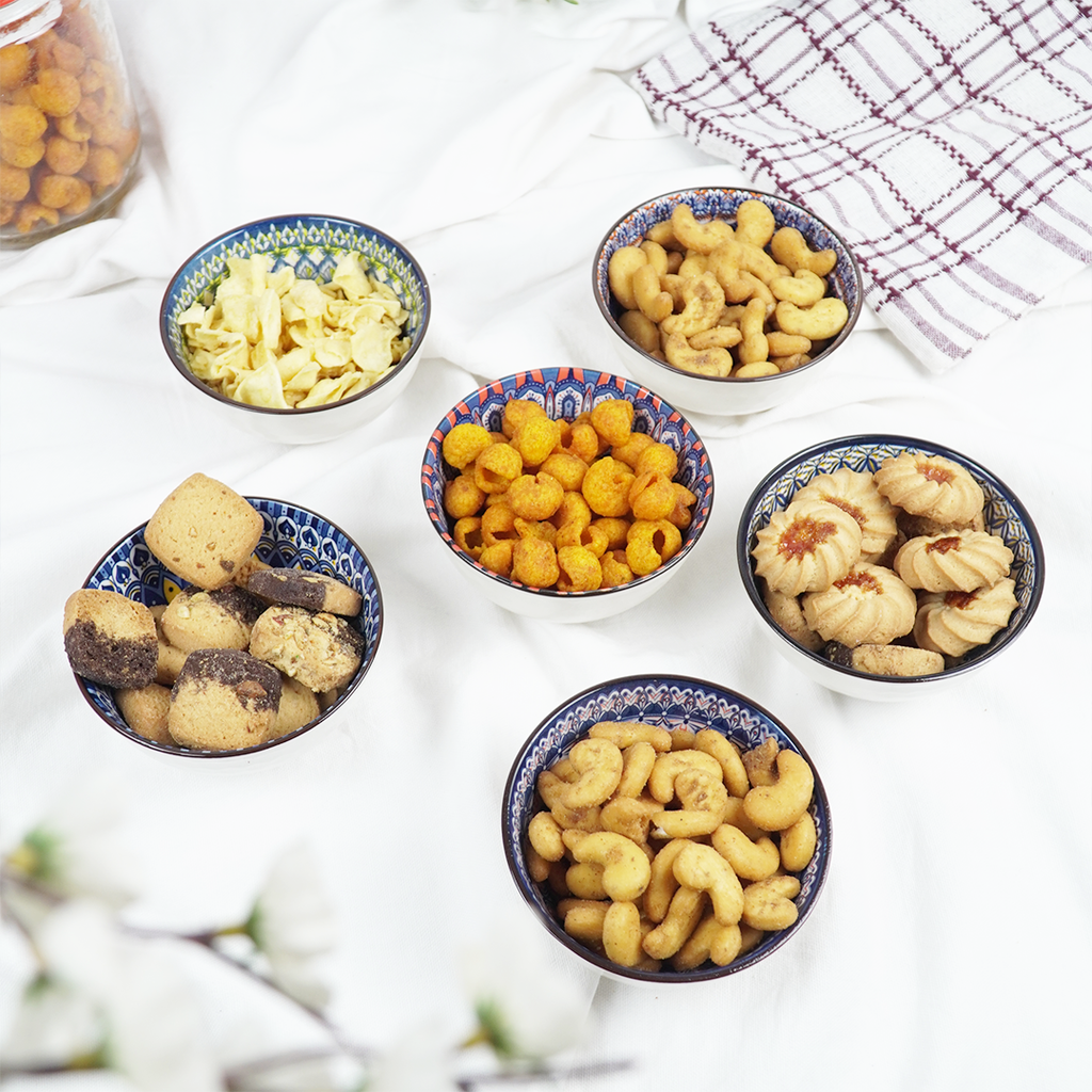 Handcrafted Ceramic Serving Bowl Set | Blue & Multicolor Printed Snack, Dip & Dessert Bowls for Kitchen & Dining