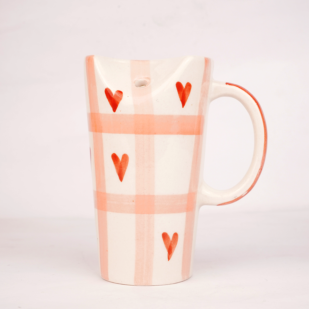 Peach & White Ceramic Mug with Heart Design – Cute Aesthetic Coffee Cup for Tea & Coffee
