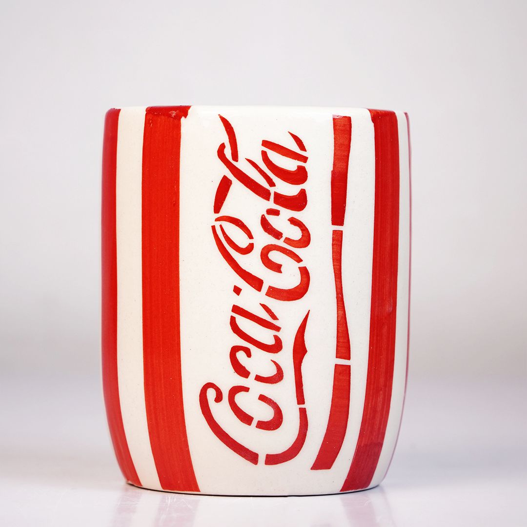 Coca-Cola Cup  with Red Lettering & Stripe Design