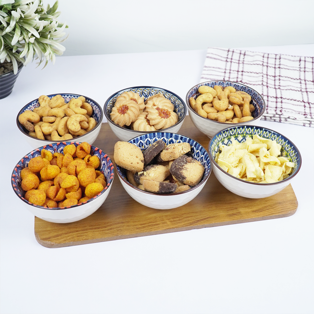 Handcrafted Ceramic Serving Bowl Set | Blue & Multicolor Printed Snack, Dip & Dessert Bowls for Kitchen & Dining