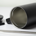 Matte Black Insulated Travel Mug with Handle & Straw