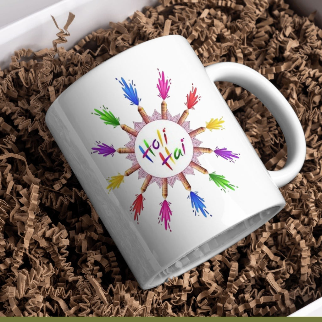 Colorful Holi Hai Festive Ceramic Mug – Vibrant Holi Gift Coffee Cup for Friends, Family & Office