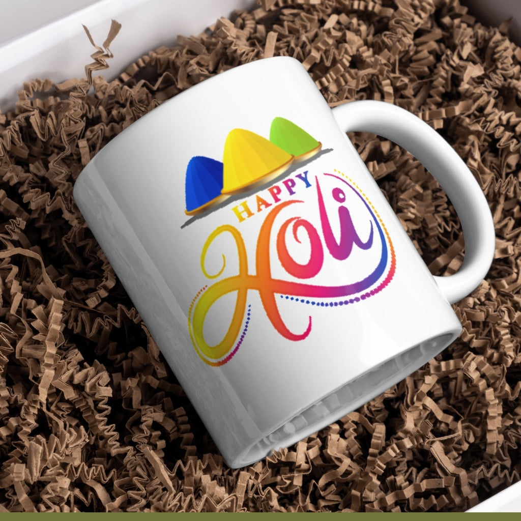 Happy Holi Printed Ceramic Mug – Colorful Festival Design Coffee & Tea Cup | Perfect Holi Gift for Friends, Family & Office
