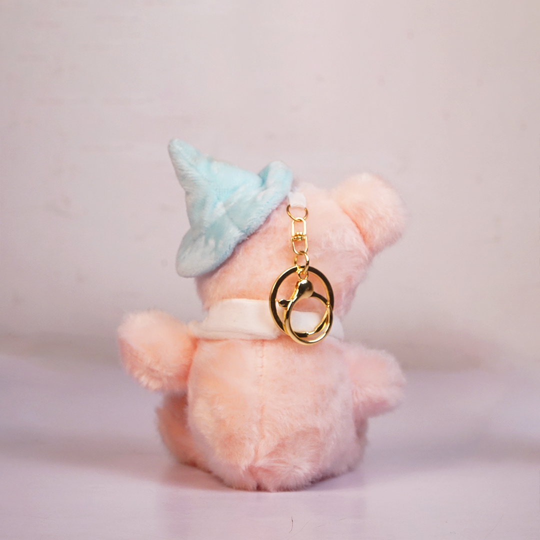 Cute Pink Teddy Bear Plush Toy with Blue Wizard Hat(Random Color)