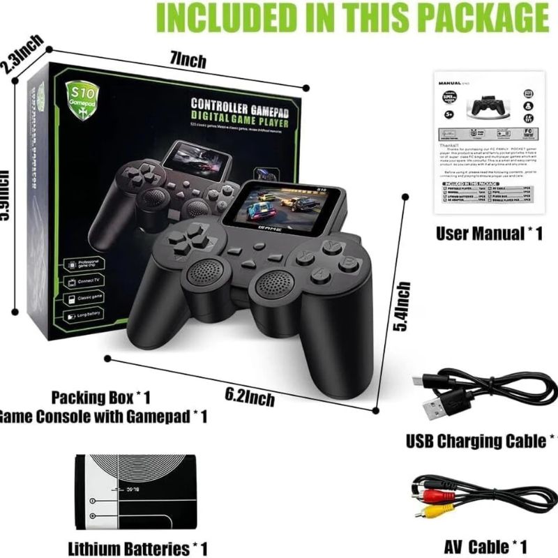 S10 Retro Game Console with Wireless Controller, Rechargeable Battery, AV Cable & USB Cable | Digital Game Player