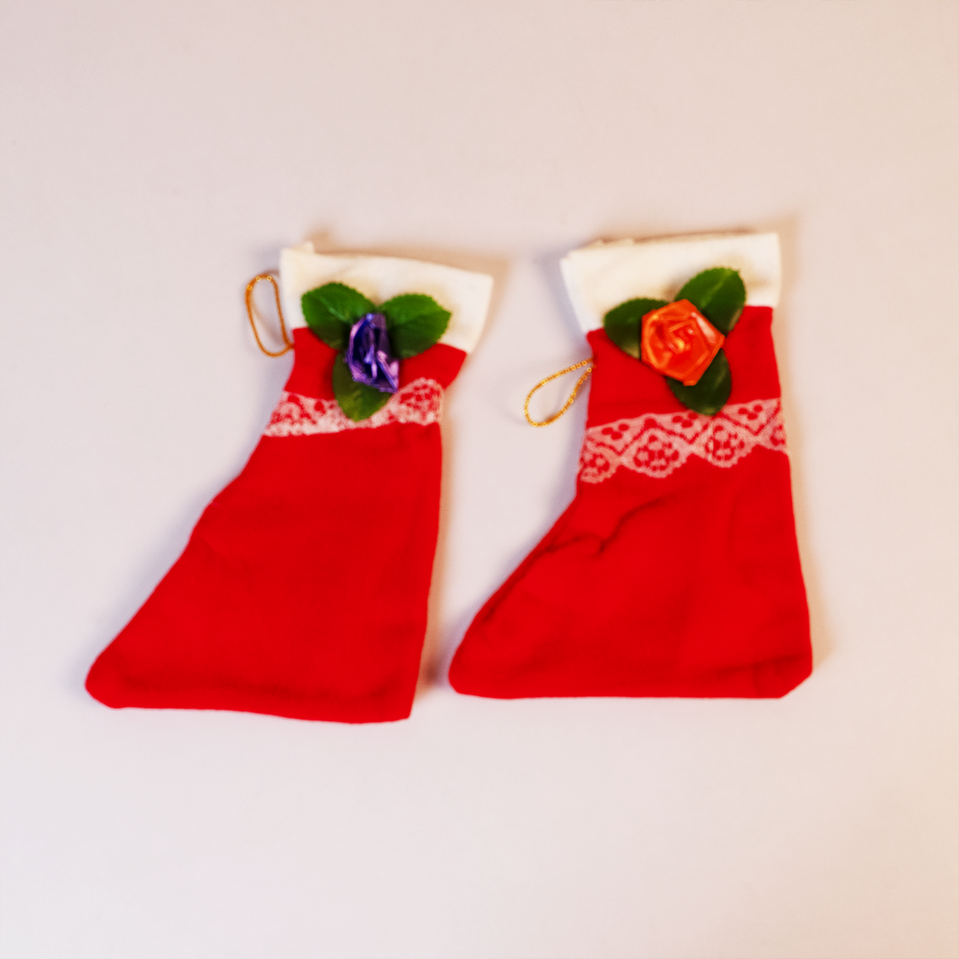 Set-4 Decorative Hanging Socks with Floral Design