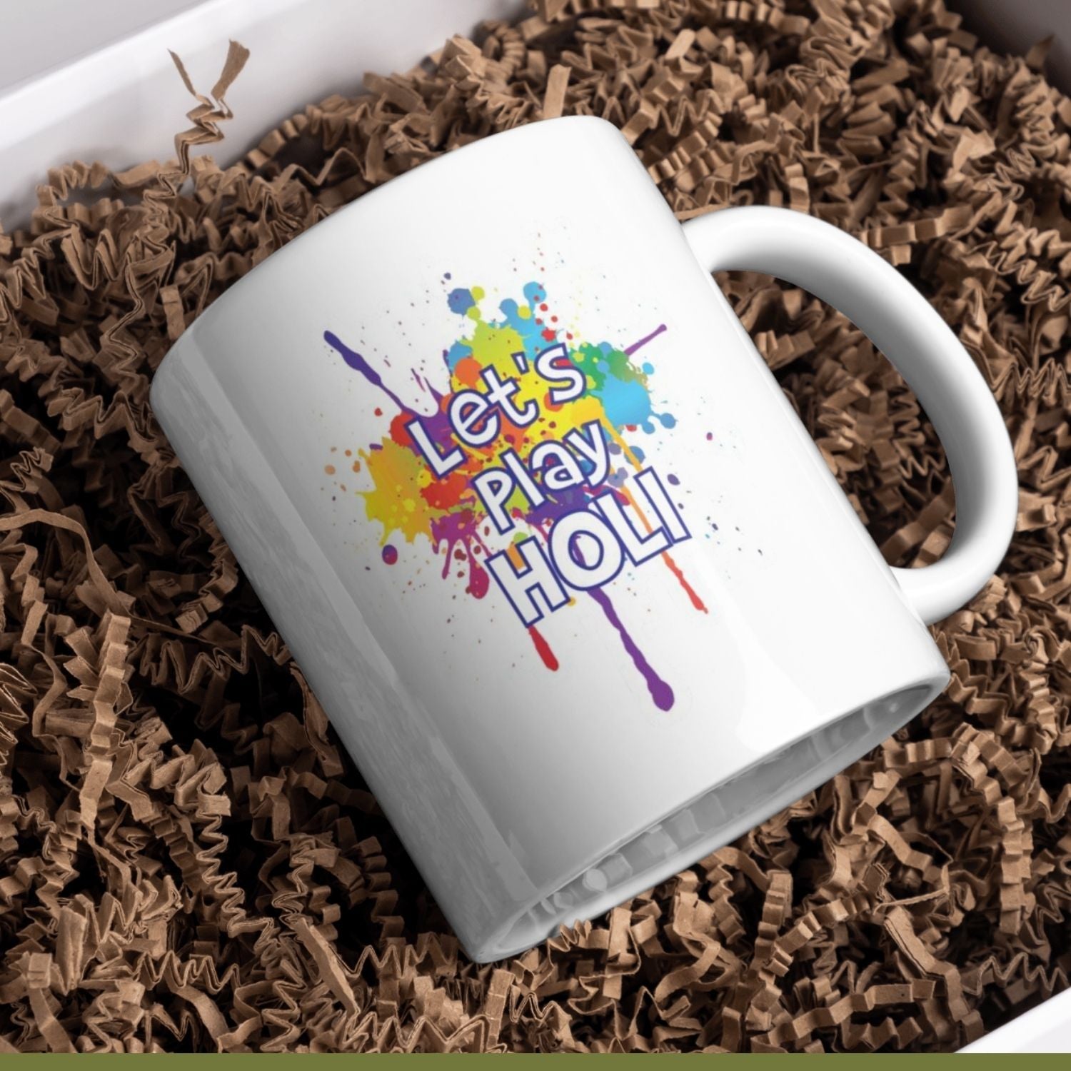 Let’s Play Holi Printed Ceramic Mug – Colorful Holi Festival Coffee Cup for Gifts, Home & Office