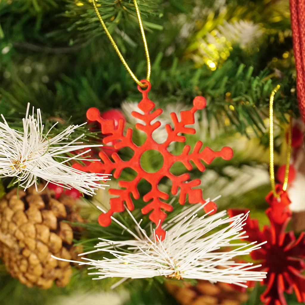 Set-2 Christmas Snowflake Ornaments – Red Hanging Decorations for Tree