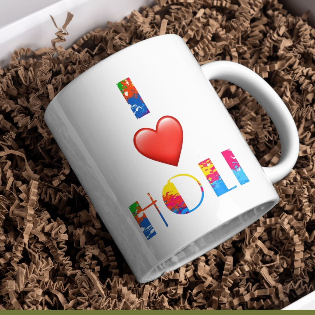 I ❤️ Holi Printed Coffee Mug – Colorful Festival Ceramic Cup for Gifts & Daily Use