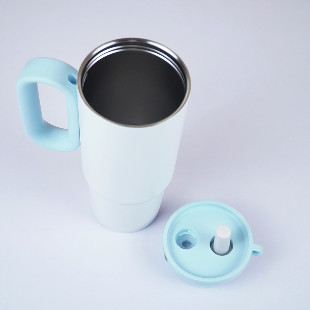 800ml Insulated Travel Tumbler with Handle, Straw & Carry Strap | Stainless Steel Reusable Drinking Cup