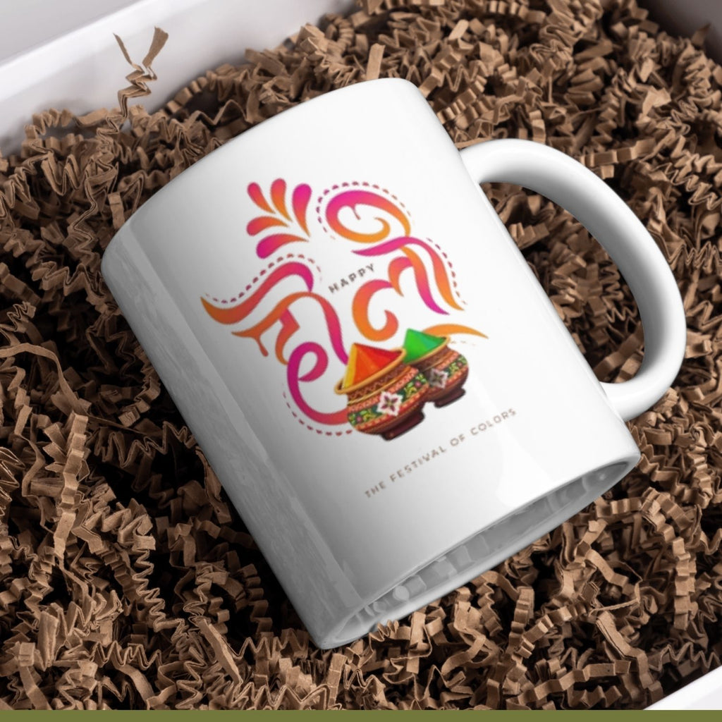 Happy Holi Festival Printed Ceramic Mug – Colorful Holi Design Coffee Cup | Gift for Friends, Family & Office