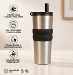 Stainless Steel Travel Tumbler with Straw | 700ml Insulated Reusable Cup for Hot & Cold Drinks