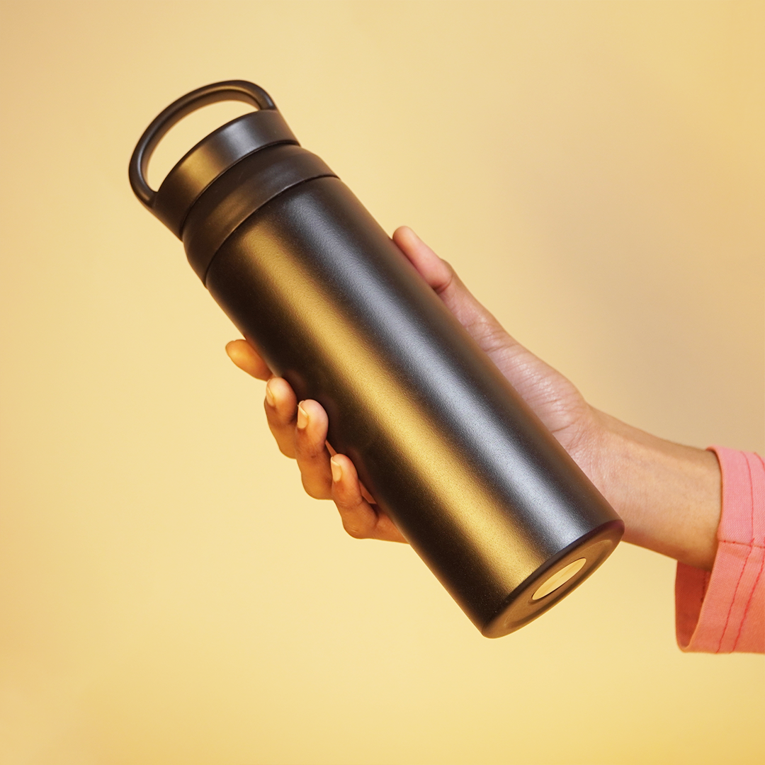 Premium Matte Black Leak-Proof Water Bottle with Carry Handle | Reusable Travel & Gym Bottle