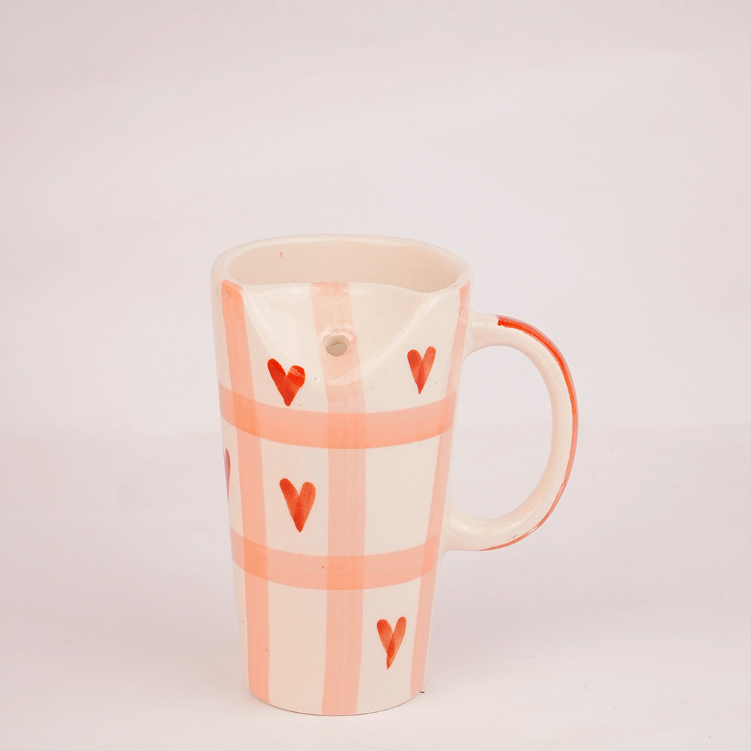Peach & White Ceramic Mug with Heart Design – Cute Aesthetic Coffee Cup for Tea & Coffee