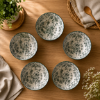 Boutique Ceramic Soup Bowl Set – Elegant Green Floral Bowls for Everyday Dining
