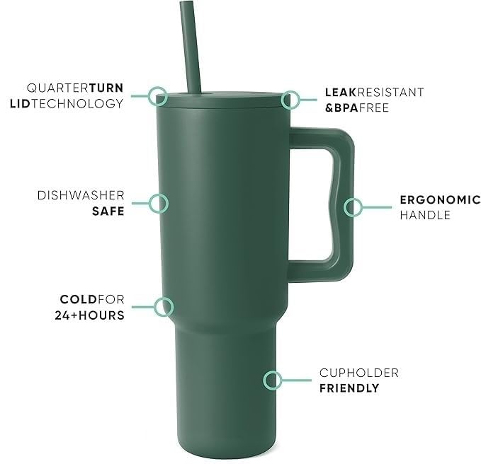 Green Premium Insulated Tumbler with Handle & Straw