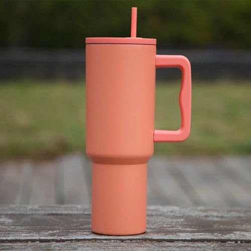Premium Insulated Orange Color Tumbler with Handle & Straw
