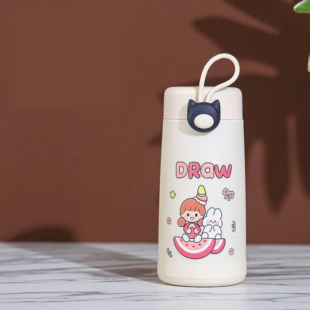 Cute Cartoon Kids Water Bottle with Strap – BPA-Free Leakproof Reusable Bottle for School & Travel