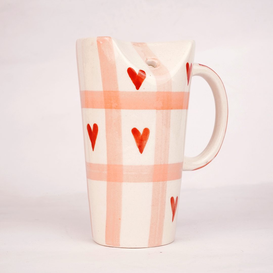 Peach & White Ceramic Mug with Heart Design – Cute Aesthetic Coffee Cup for Tea & Coffee