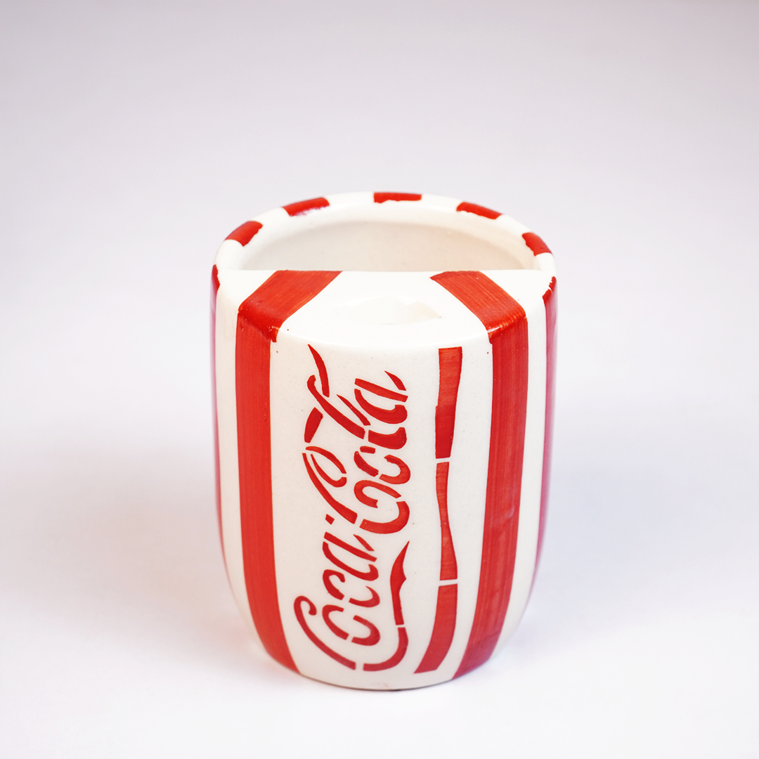 Coca-Cola Cup  with Red Lettering & Stripe Design