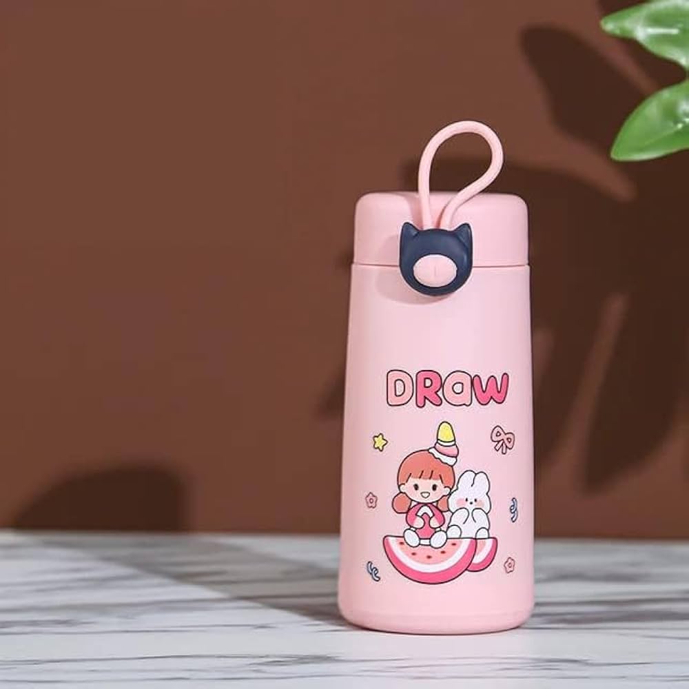 Cute Cartoon Kids Water Bottle with Strap – BPA-Free Leakproof Reusable Bottle for School & Travel