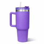 Premium Purple Stainless Steel Tumbler with Handle & Straw