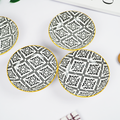 Elegant Black & White Patterned Ceramic Bowl Set with Golden Rim – Premium Serving & Dining Bowls (Set of 4)