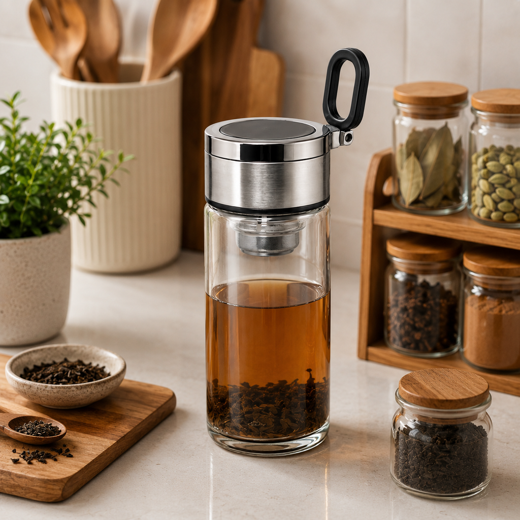 Glass Tea Infuser Cup with Stainless Steel Lid | Tea, Masala Chai & Herbal Infuser