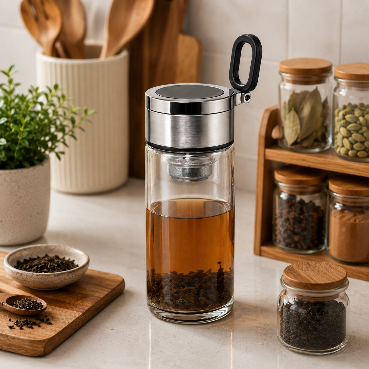 Glass Tea Infuser Cup with Stainless Steel Lid | Tea, Masala Chai & Herbal Infuser