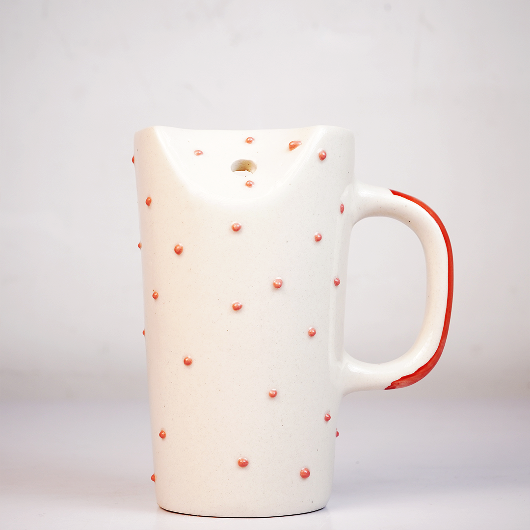 Ceramic Coffee Mug with 3D Bow Design & Pearl Dot Detailing