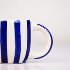 Coffee Mug with 3D Bear Design & Blue Stripe Pattern, Adorable Animal Tea Cup