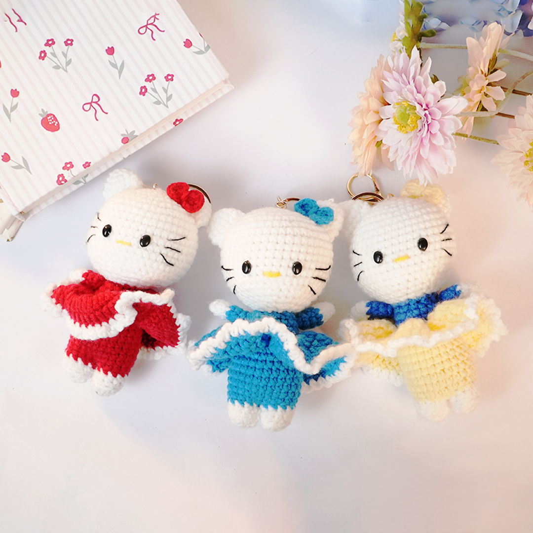 Handmade Crochet Kitty Keychain | Cute Plush Bag Charm