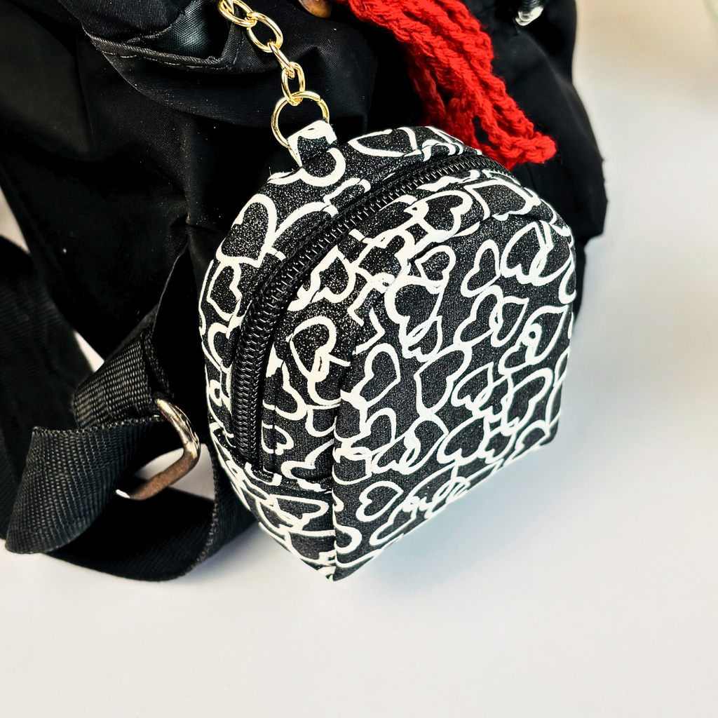 Mini Heart Print Coin Pouch Keychain(Random Color)