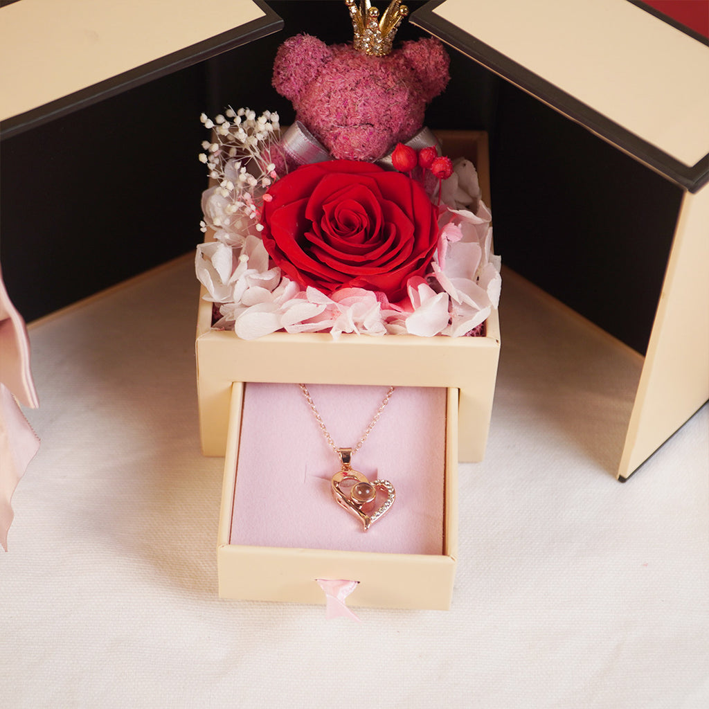 Surprise Gift Box with Roses & Teddy