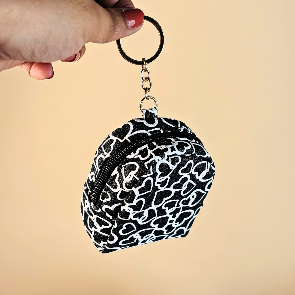 Mini Heart Print Coin Pouch Keychain(Random Color)