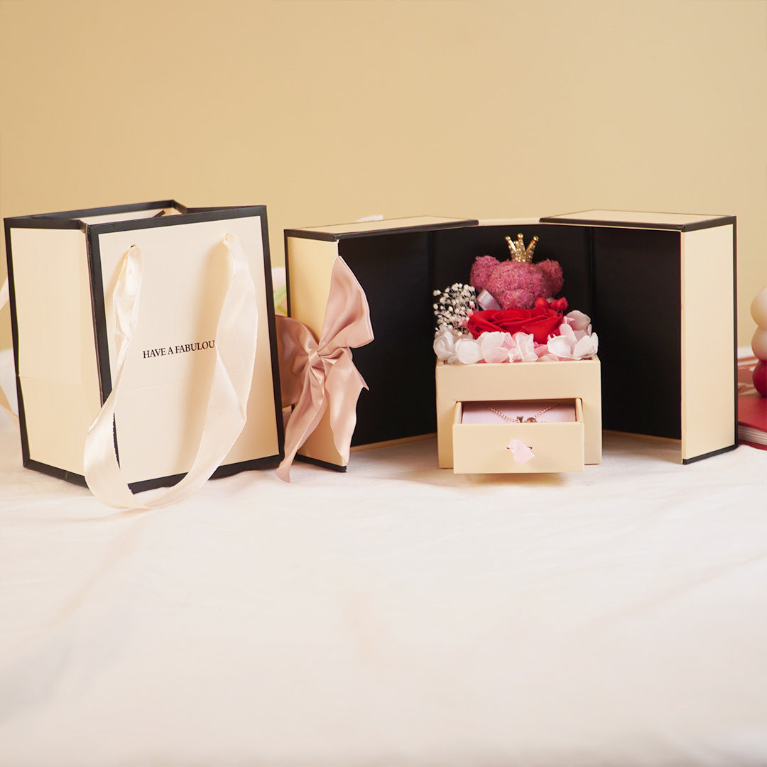 Surprise Gift Box with Roses & Teddy