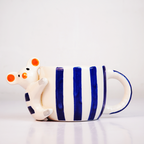 Coffee Mug with 3D Bear Design & Blue Stripe Pattern, Adorable Animal Tea Cup
