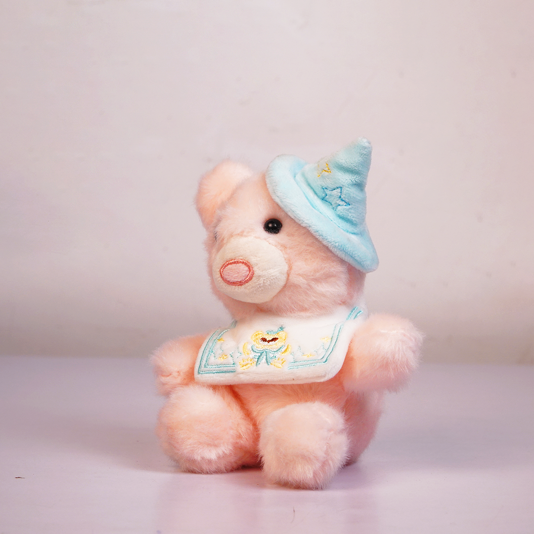 Cute Pink Teddy Bear Plush Toy with Blue Wizard Hat(Random Color)