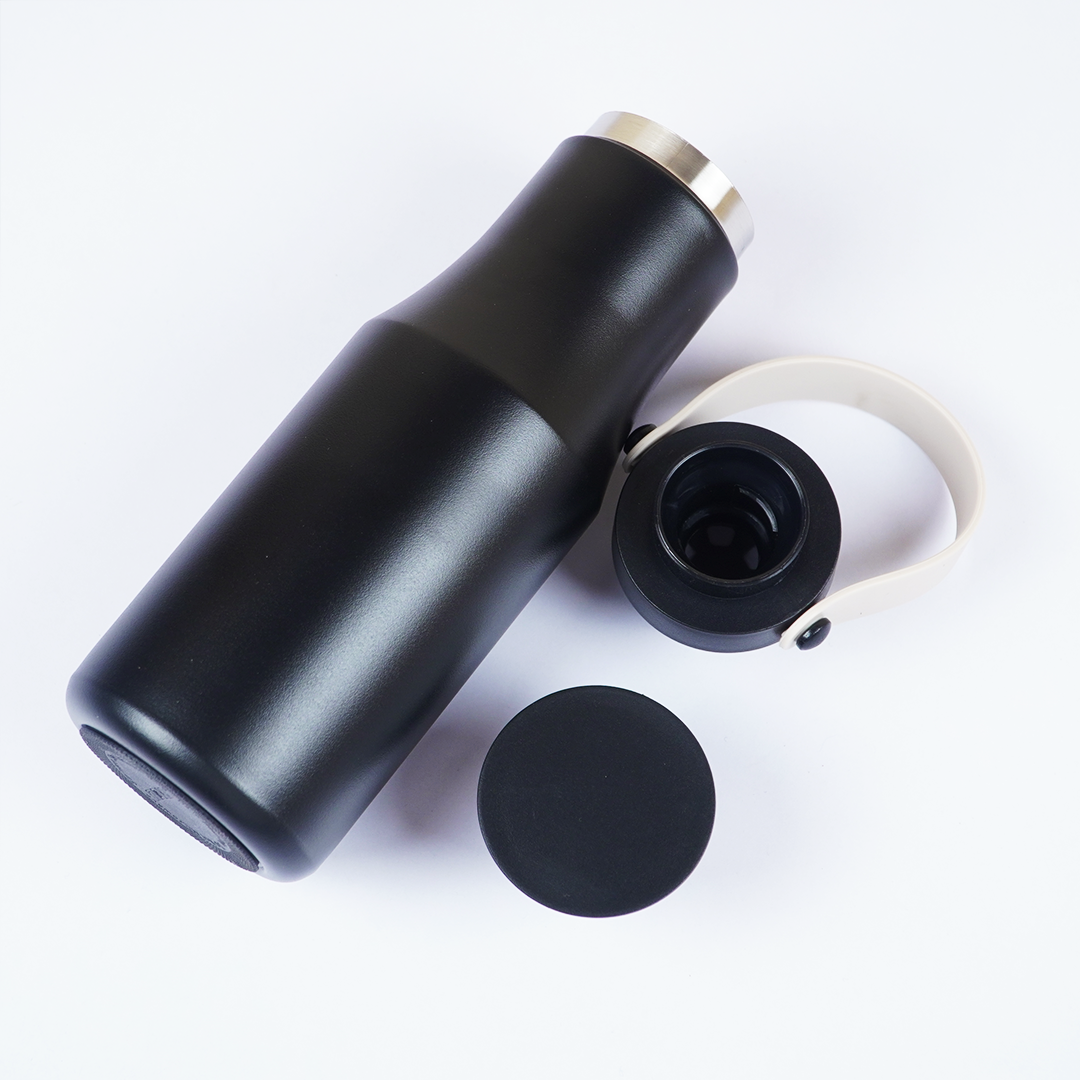 Premium Black Insulated Water Bottle with Carry Handle