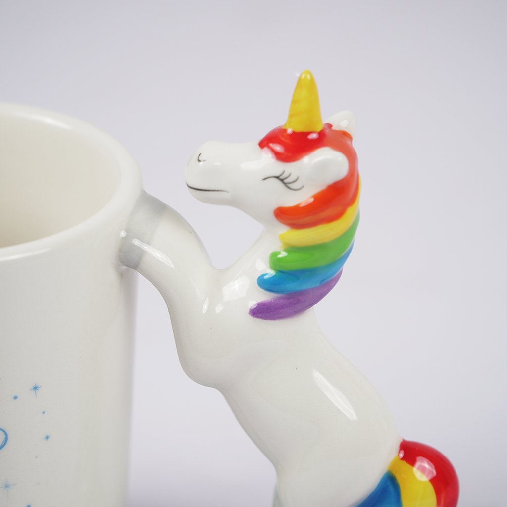 Unicorn Handle Coffee Mug with Rainbow Print | Cute Ceramic Mug for Tea, Coffee & Gifting