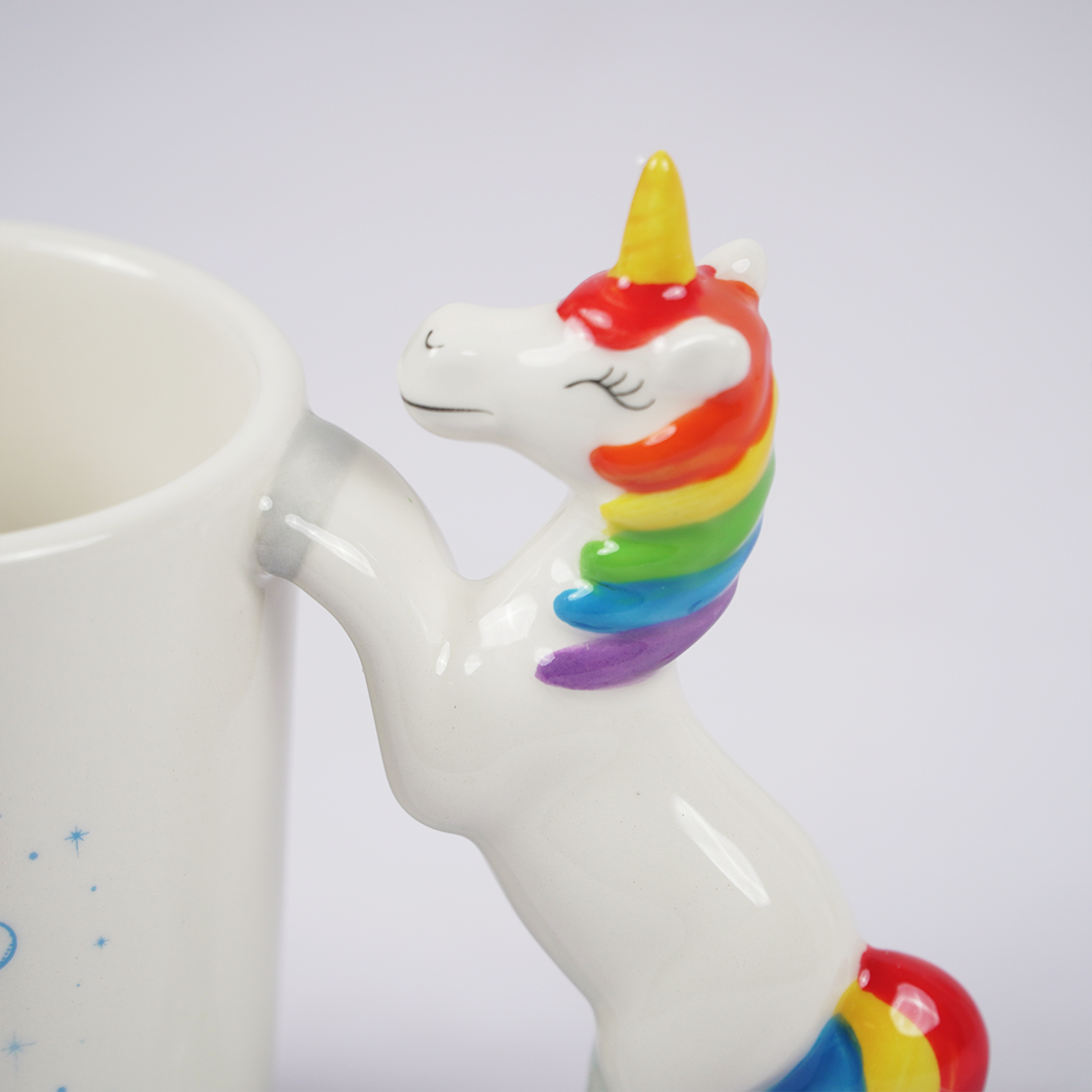 Unicorn Handle Coffee Mug with Rainbow Print | Cute Ceramic Mug for Tea, Coffee & Gifting