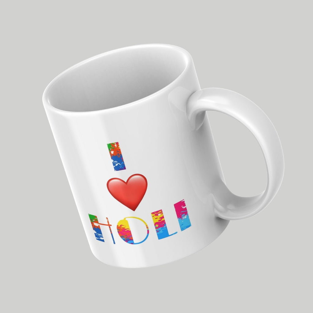 I ❤️ Holi Printed Coffee Mug – Colorful Festival Ceramic Cup for Gifts & Daily Use