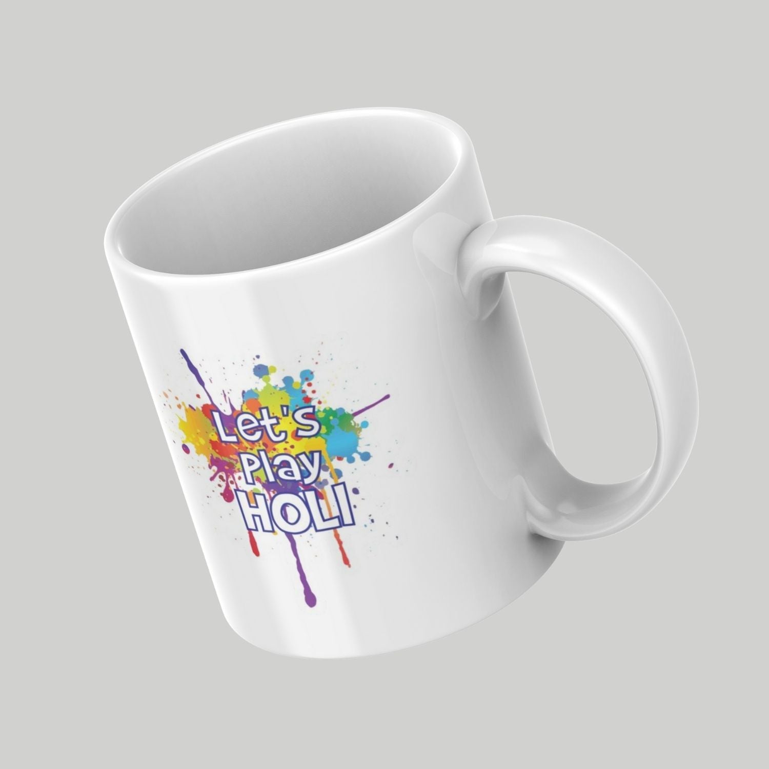 Let’s Play Holi Printed Ceramic Mug – Colorful Holi Festival Coffee Cup for Gifts, Home & Office