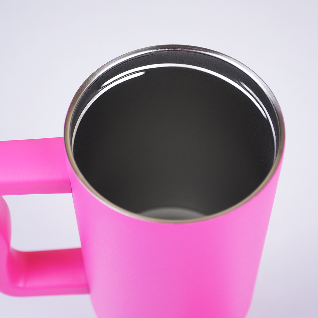 1.2L Large Capacity Insulated Travel Tumbler with Handle – Pink Reusable Stainless Steel Mug (26cm x 10cm)