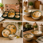 Floral Ceramic Dinnerware Set – Elegant Golden Floral Tableware for Dining & Serving